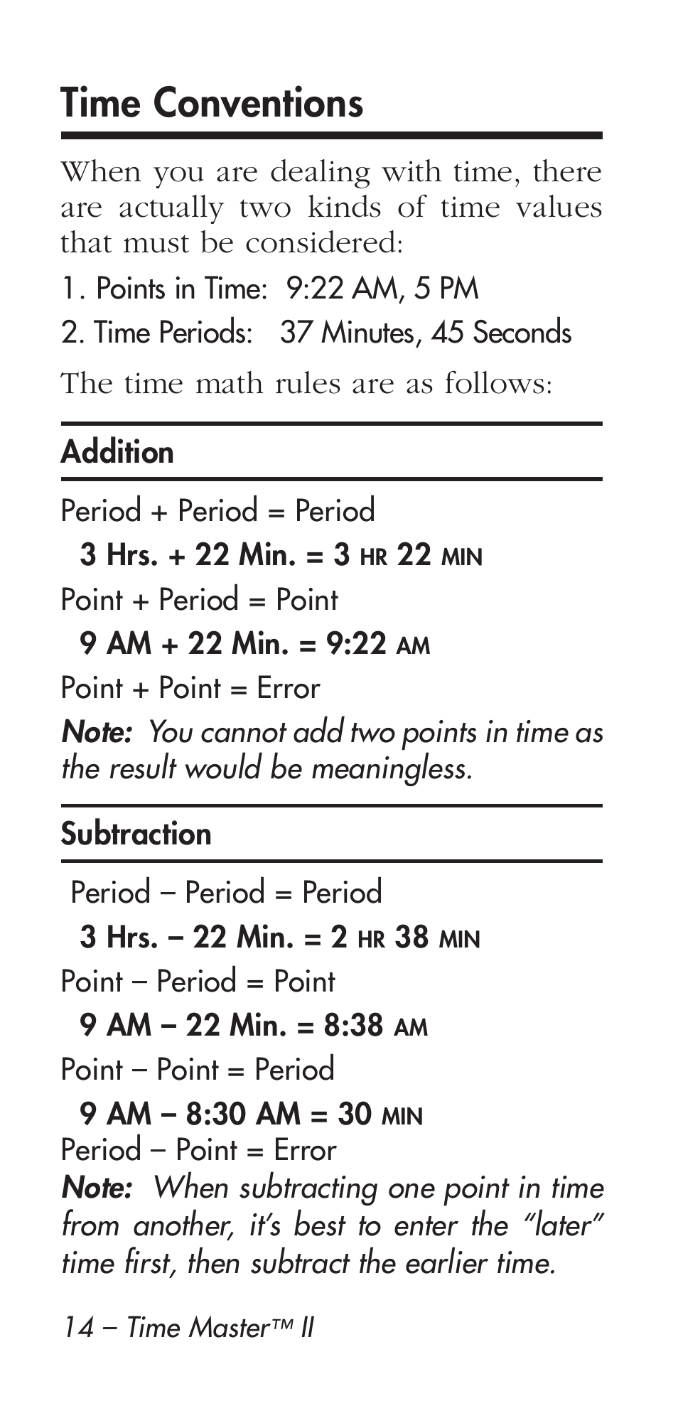 Time conventions | Calculated Industries 9126 User Manual | Page 14 / 40