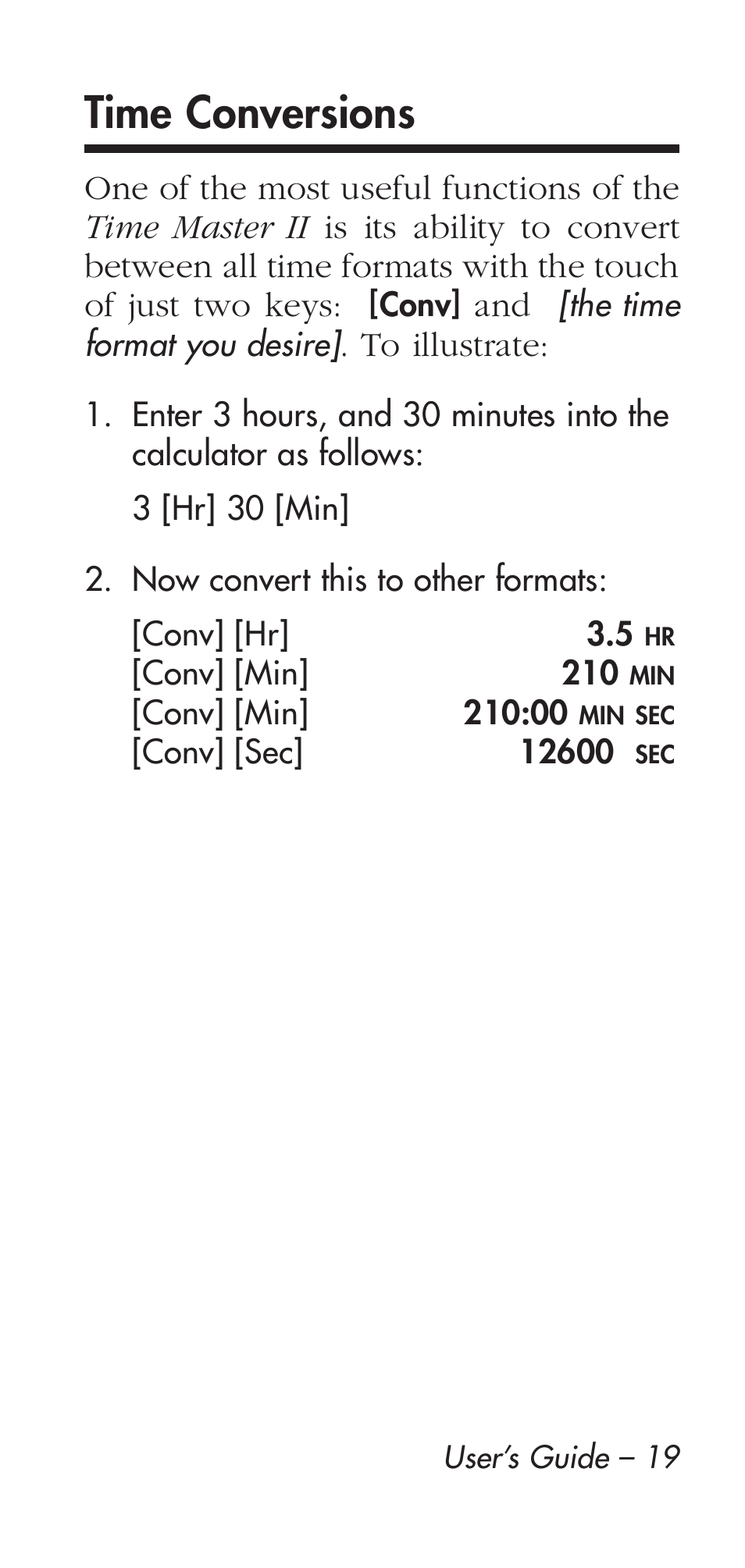 Time conversions | Calculated Industries 9126 User Manual | Page 19 / 40