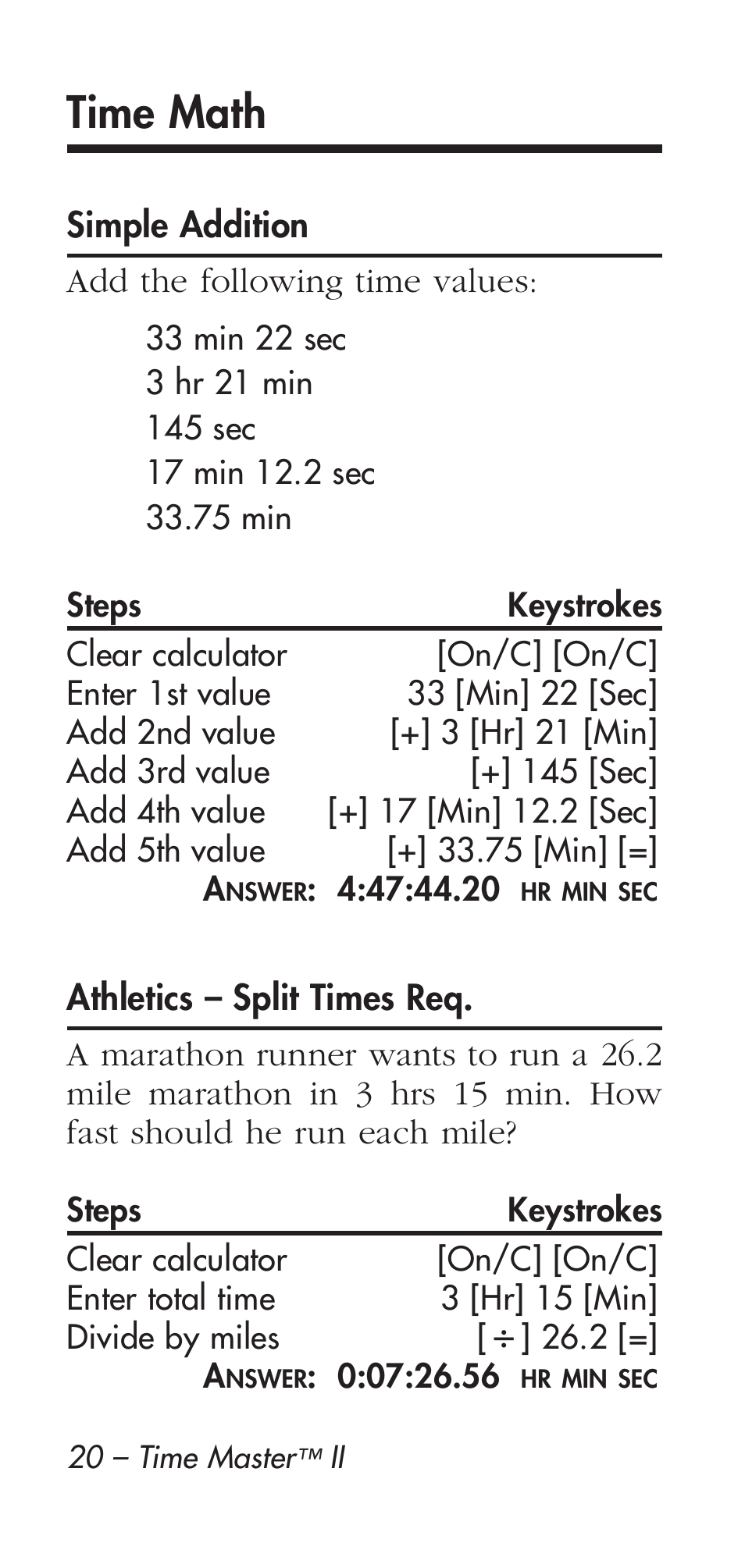 Time math | Calculated Industries 9126 User Manual | Page 20 / 40
