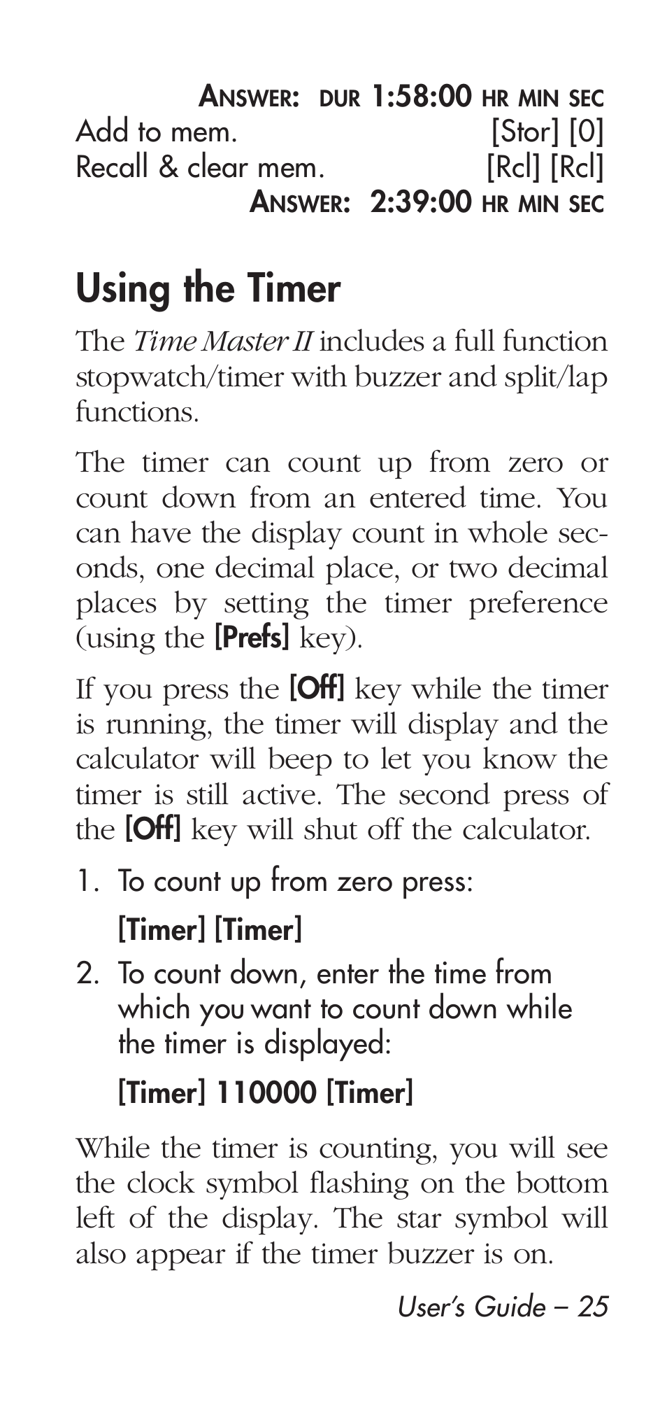 Using the timer | Calculated Industries 9126 User Manual | Page 25 / 40