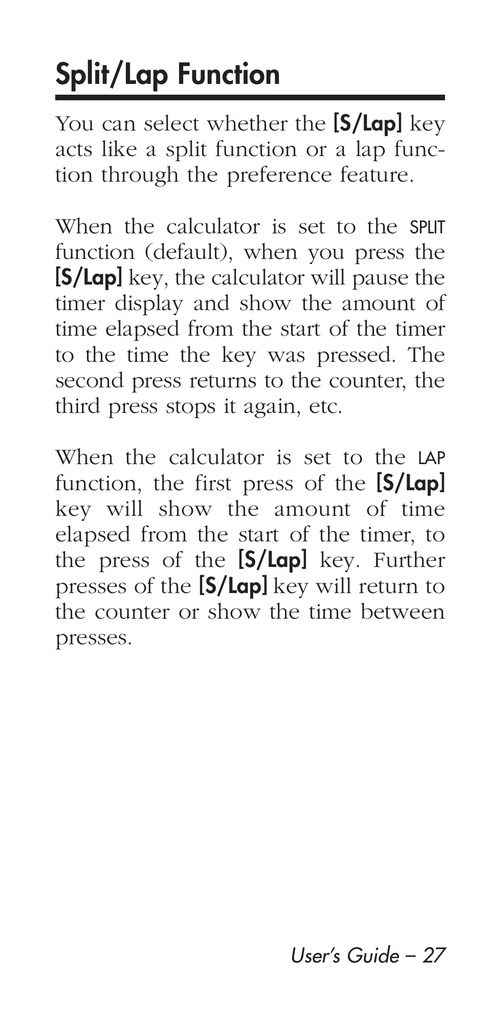 Split/lap function | Calculated Industries 9126 User Manual | Page 27 / 40