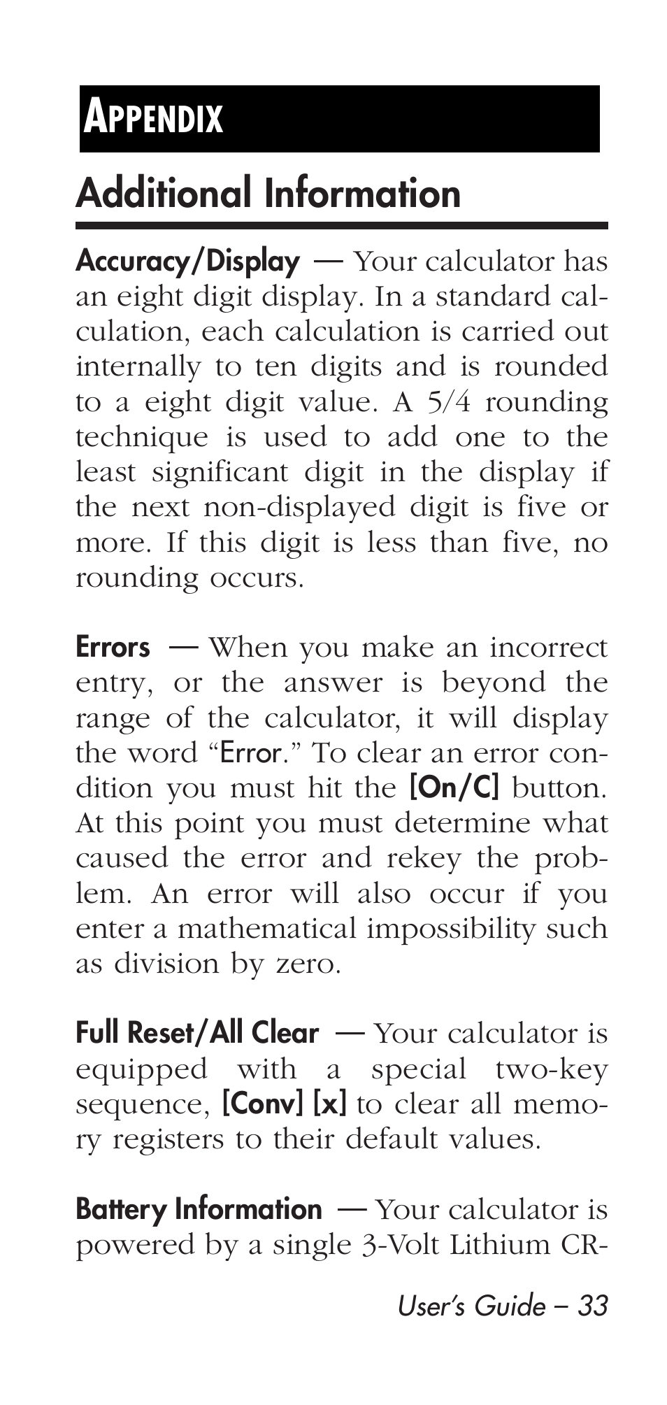 Additional information | Calculated Industries 9126 User Manual | Page 33 / 40