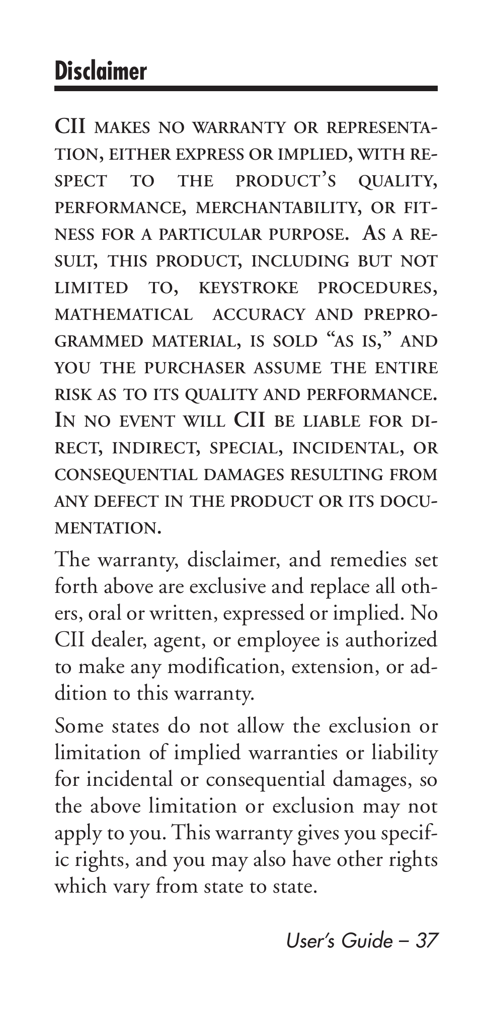 Disclaimer | Calculated Industries 9126 User Manual | Page 37 / 40