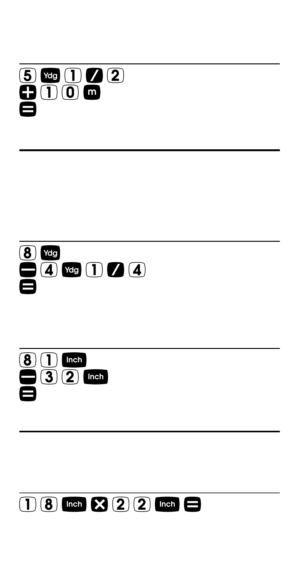 1 0 m 10, 8 y 8, Subtract 32 inches from 81 inches | 8 1 i 81, 3 2 i 32 | Calculated Industries QFCCL User Manual | Page 39 / 53