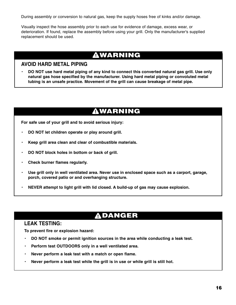 Warning, Danger, Avoid hard metal piping | Leak testing | Brinkmann ELITE SERIES 4685 User Manual | Page 17 / 28