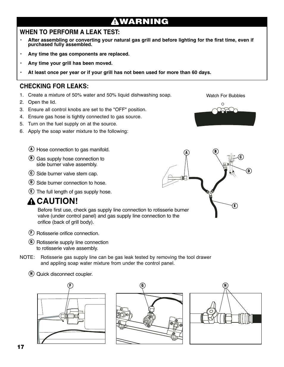 Caution, Warning, When to perform a leak test | Checking for leaks | Brinkmann ELITE SERIES 4685 User Manual | Page 18 / 28