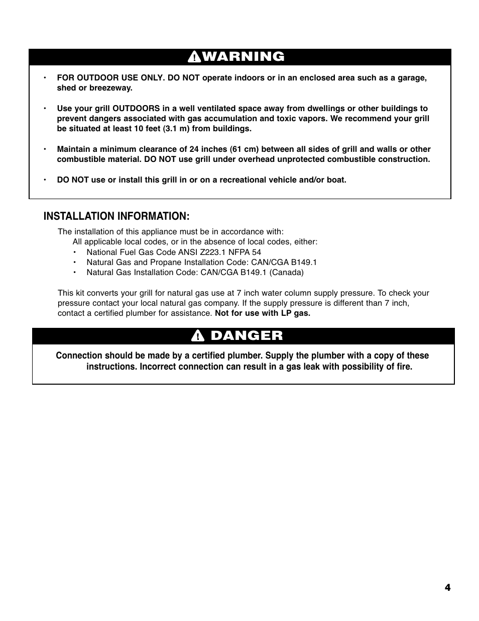 Warning, Danger, Installation information | Brinkmann ELITE SERIES 4685 User Manual | Page 5 / 28