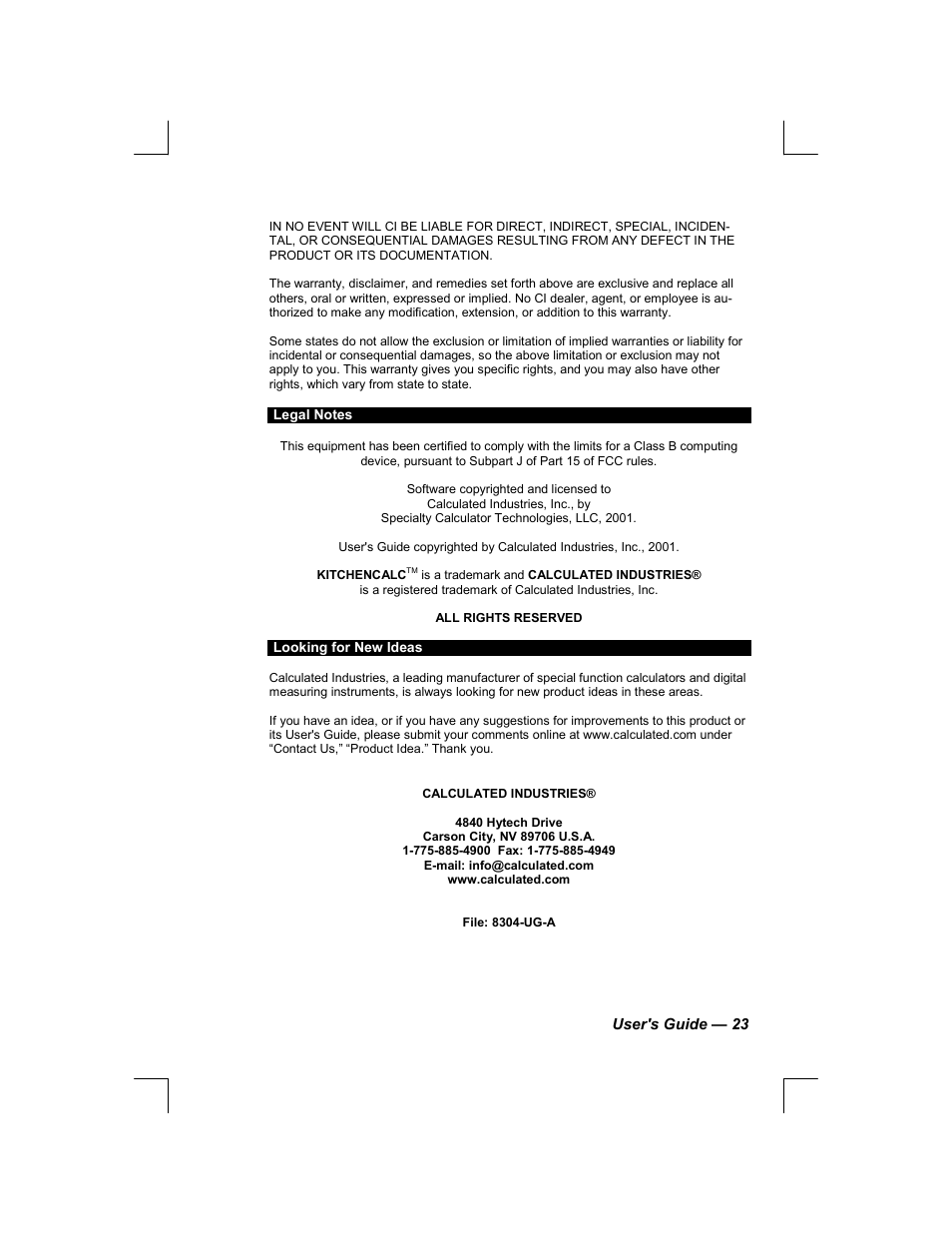 Calculated Industries 8304 User Manual | Page 23 / 23