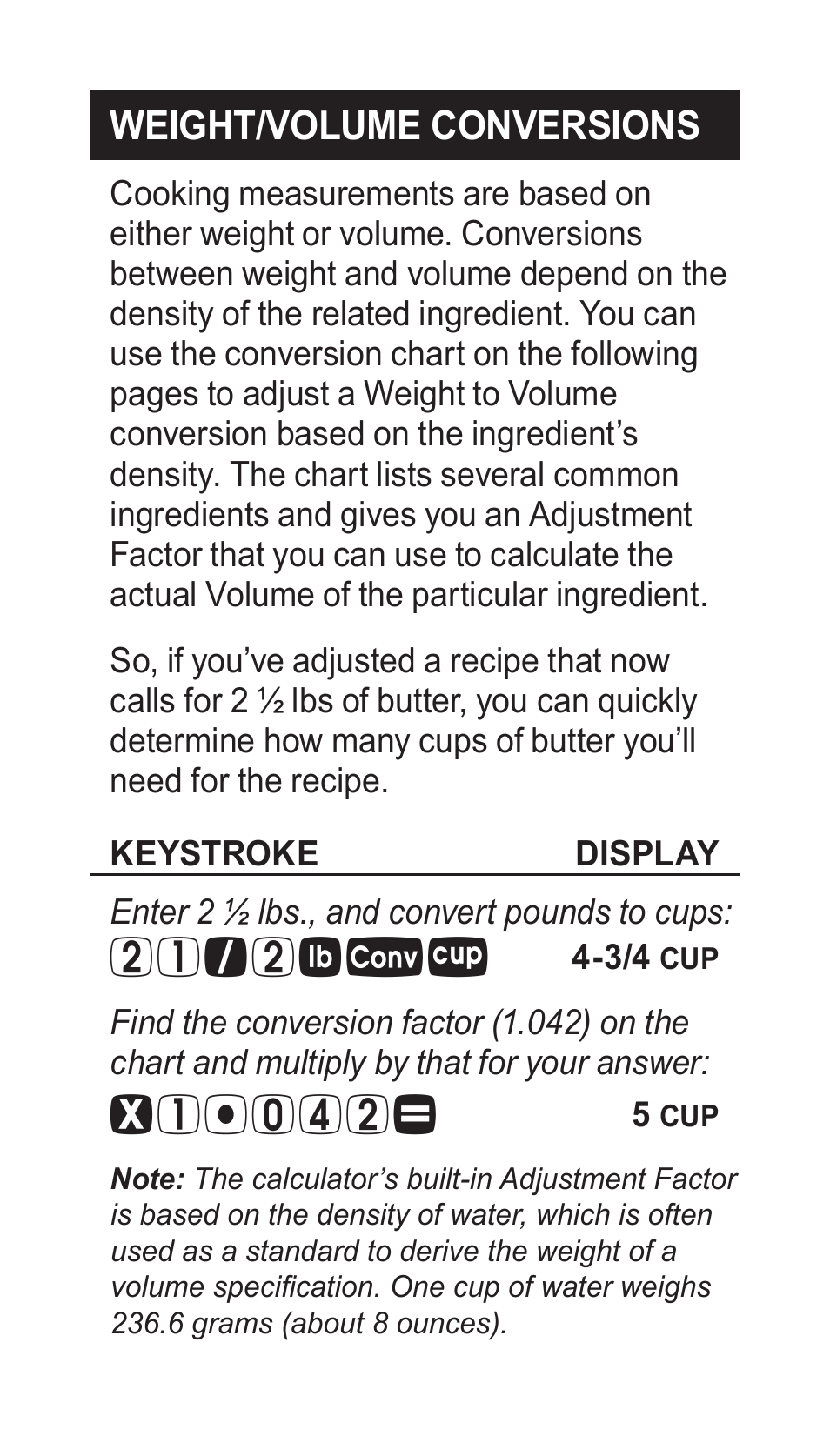 Weight/volume conversions | Calculated Industries 8300-G User Manual | Page 10 / 28