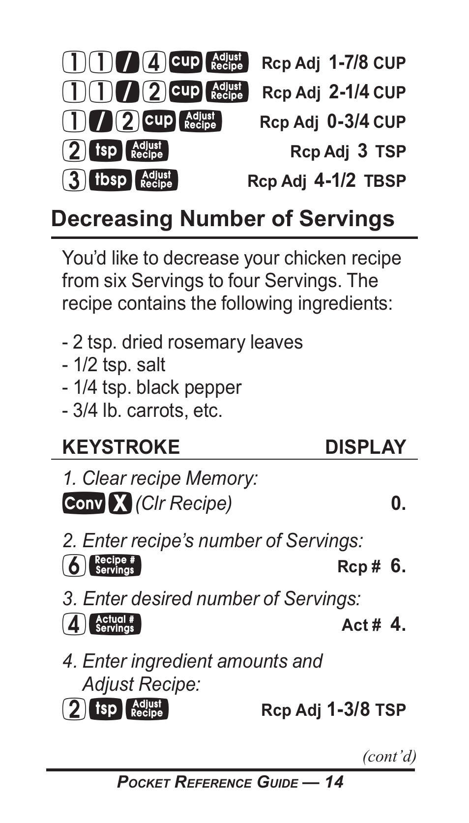 Decreasing number of servings | Calculated Industries 8300-G User Manual | Page 15 / 28