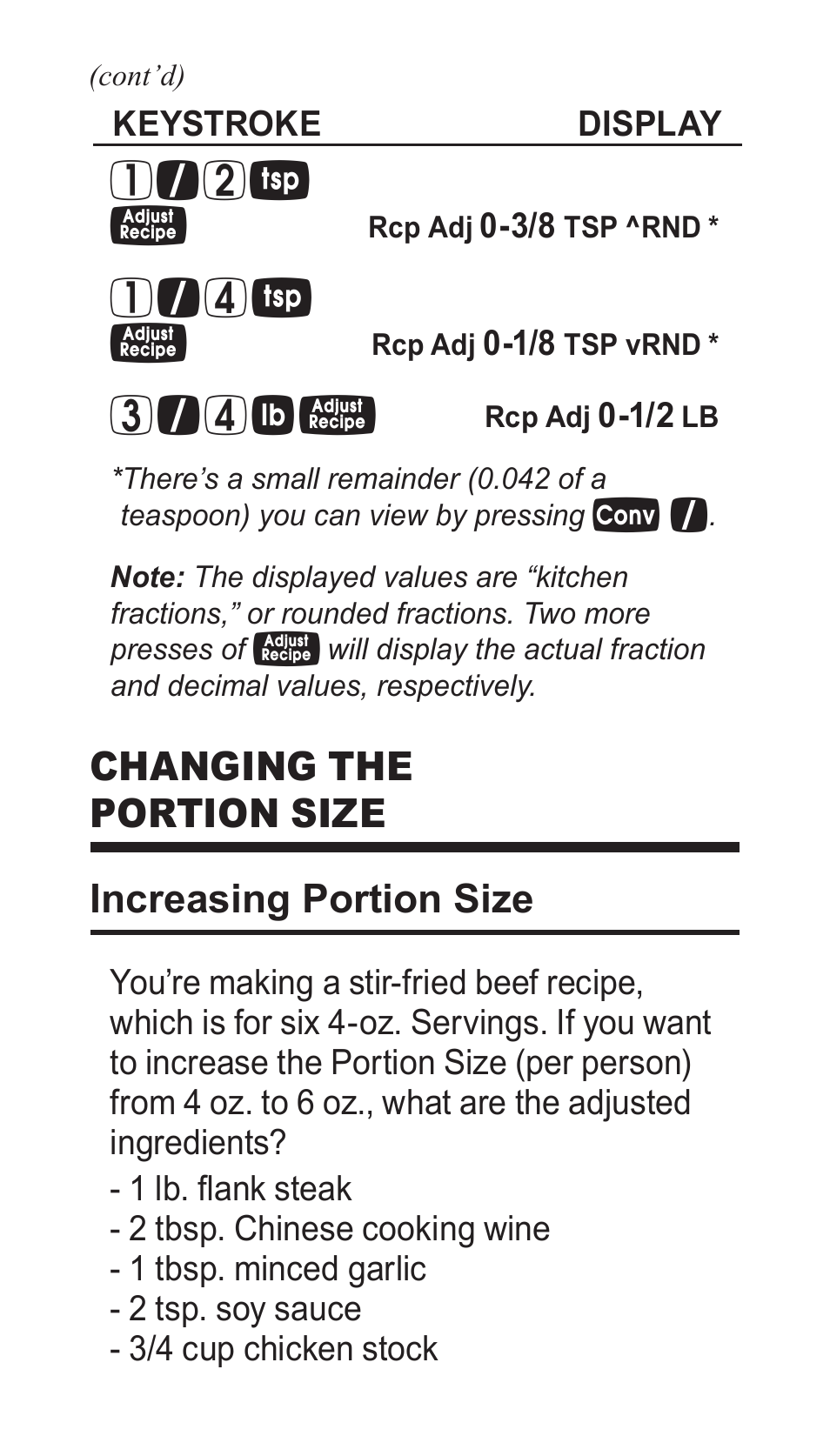 Changing the portion size increasing portion size | Calculated Industries 8300-G User Manual | Page 16 / 28