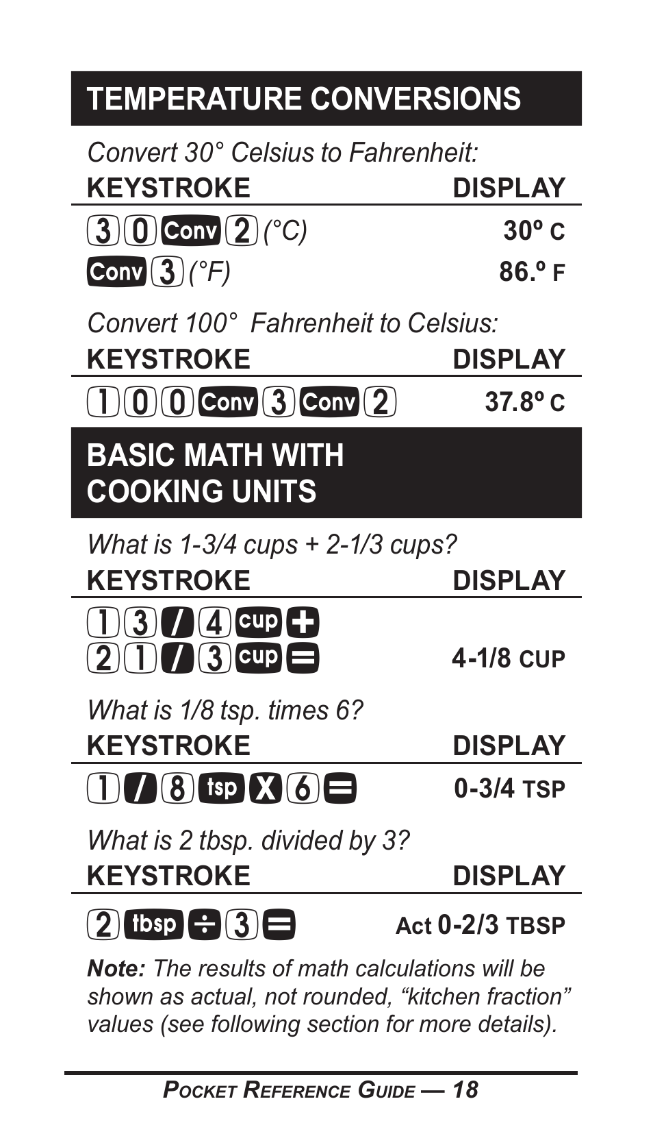 Temperature conversions, Basic math with cooking units | Calculated Industries 8300-G User Manual | Page 19 / 28