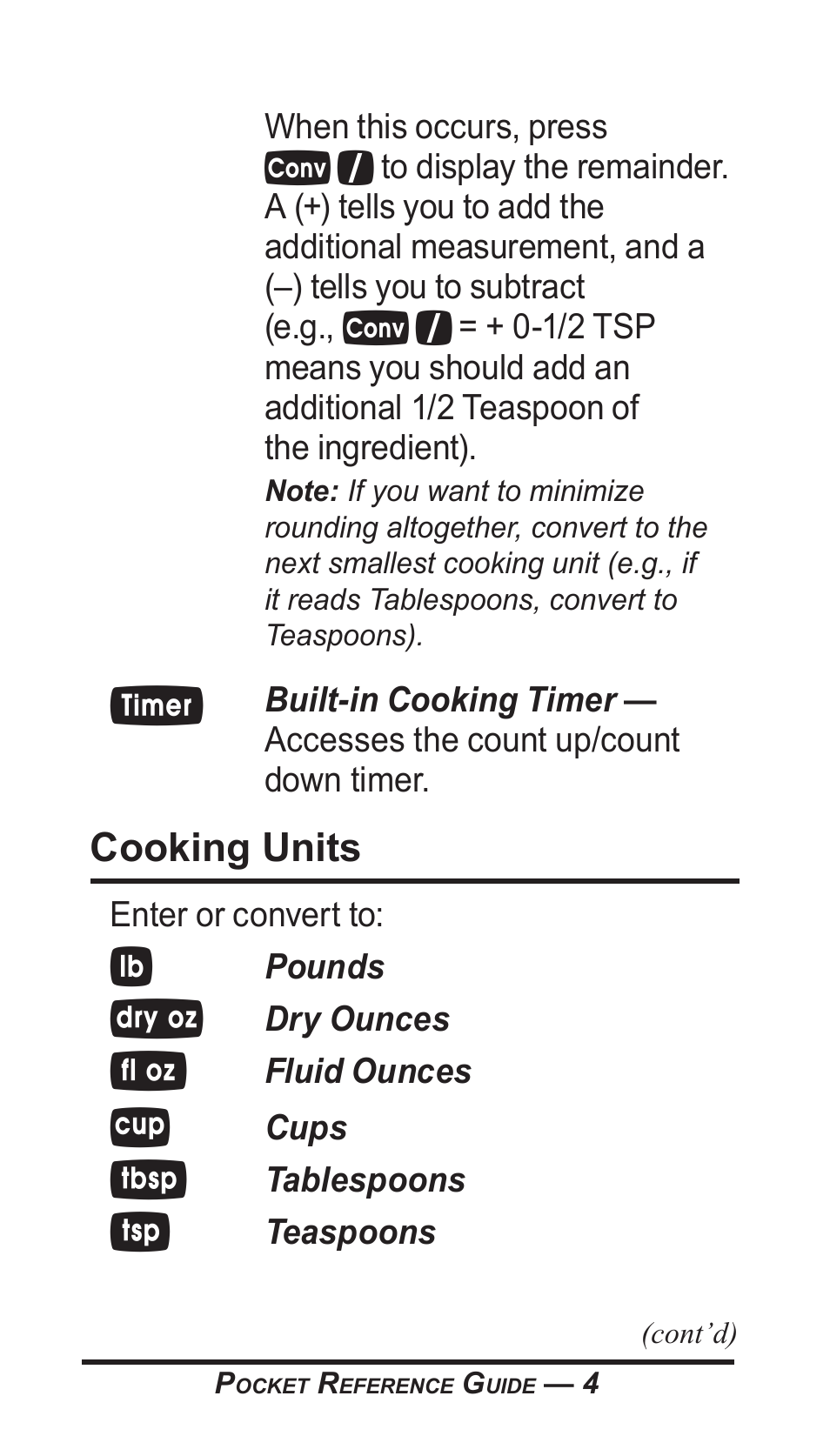 Cooking units | Calculated Industries 8300-G User Manual | Page 5 / 28