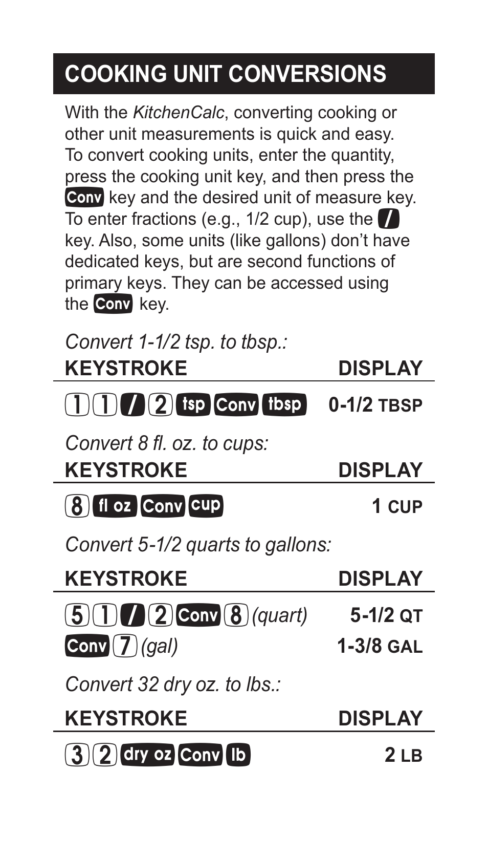 Cooking unit conversions | Calculated Industries 8300-G User Manual | Page 8 / 28