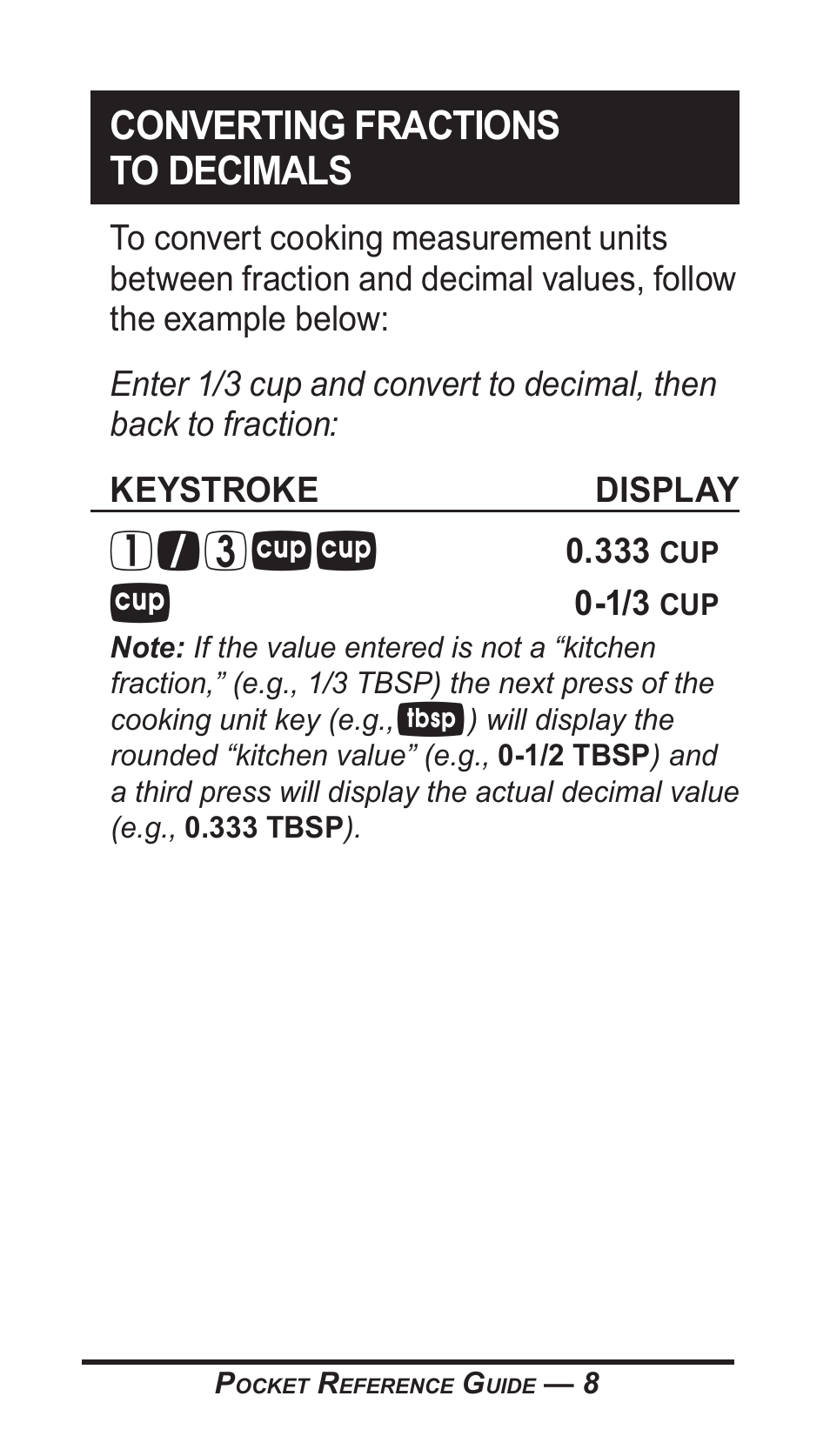 Converting fractions to decimals | Calculated Industries 8300-G User Manual | Page 9 / 28