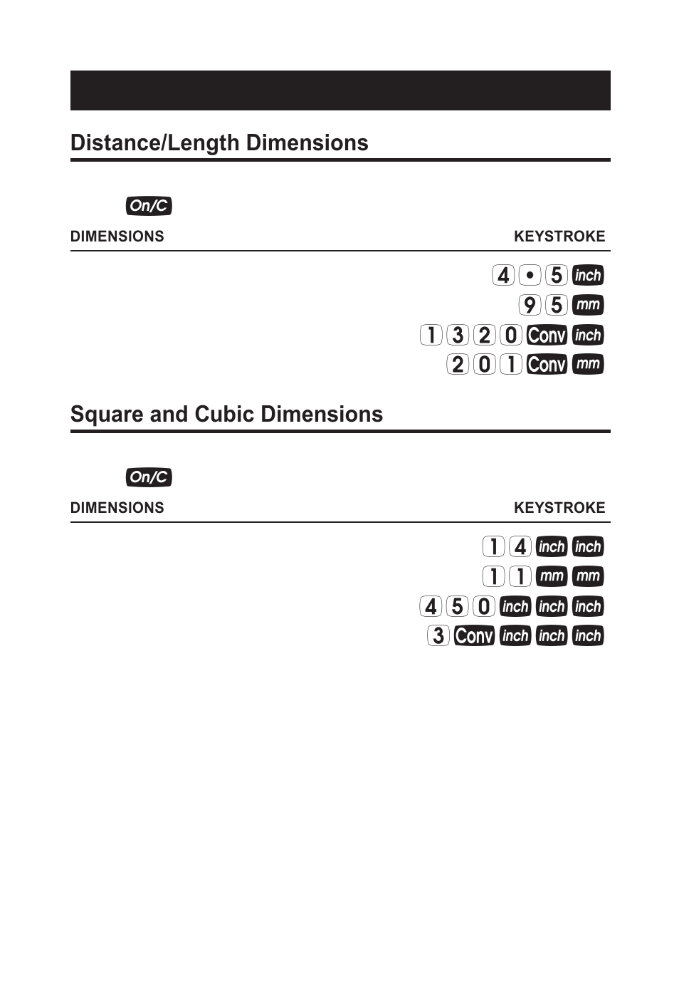 Entering dimensions distance/length dimensions, Square and cubic dimensions | Calculated Industries 8703 User Manual | Page 14 / 70