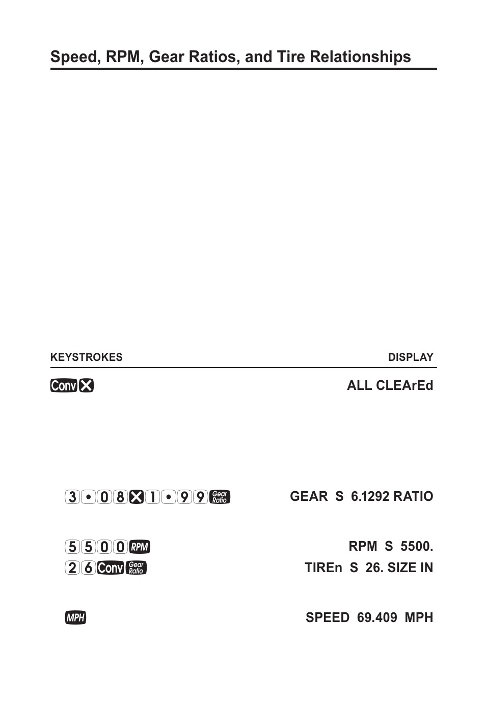 Speed, rpm, gear ratios, and tire relationships | Calculated Industries 8703 User Manual | Page 39 / 70