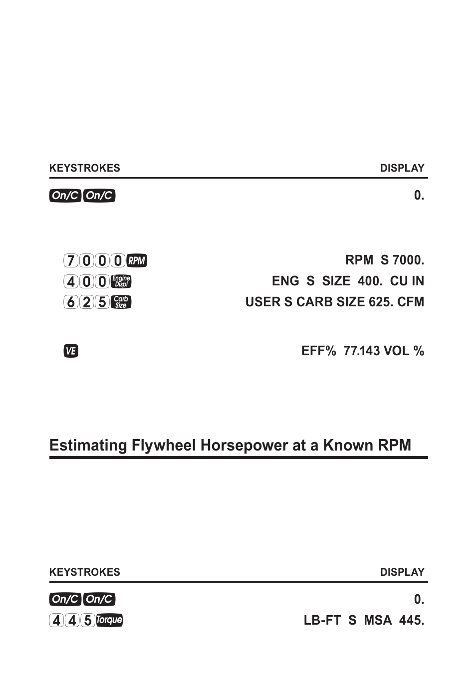 Estimating flywheel horsepower at a known rpm | Calculated Industries 8703 User Manual | Page 45 / 70