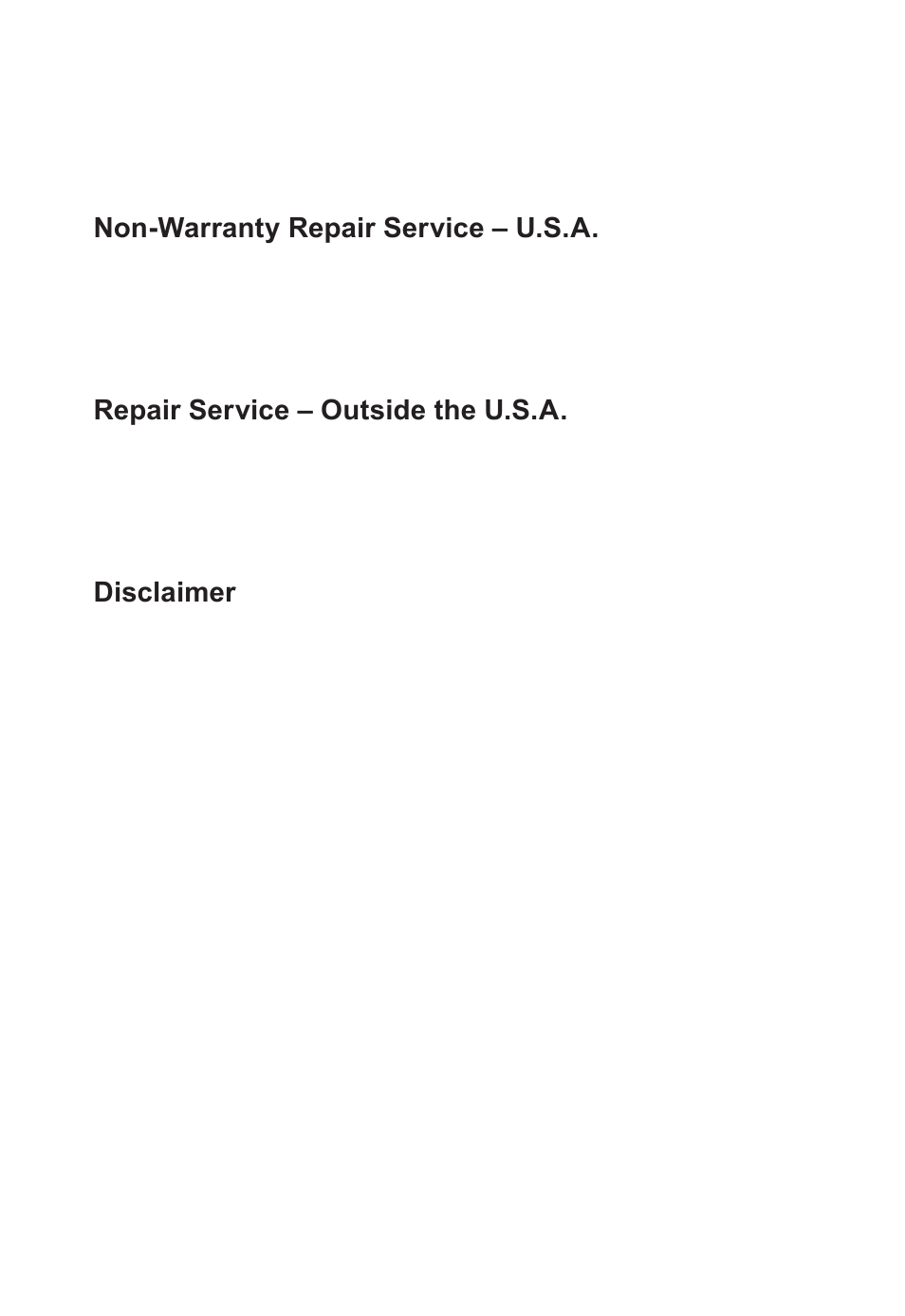 Non-warranty repair service – u.s.a, Repair service – outside the u.s.a, Disclaimer | Calculated Industries 8703 User Manual | Page 67 / 70