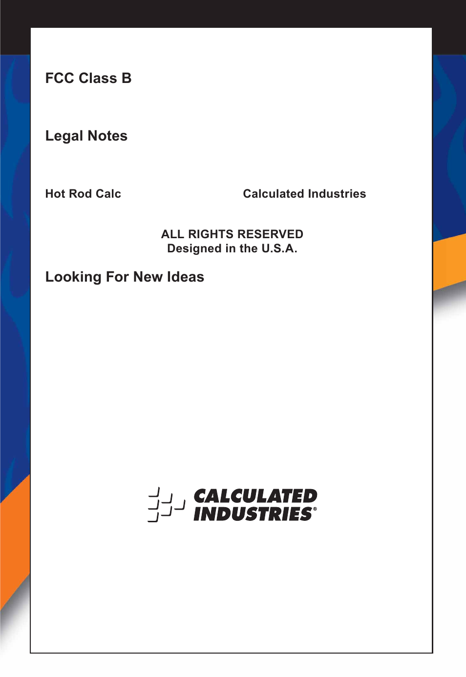 Fcc class b, Looking for new ideas | Calculated Industries 8703 User Manual | Page 70 / 70