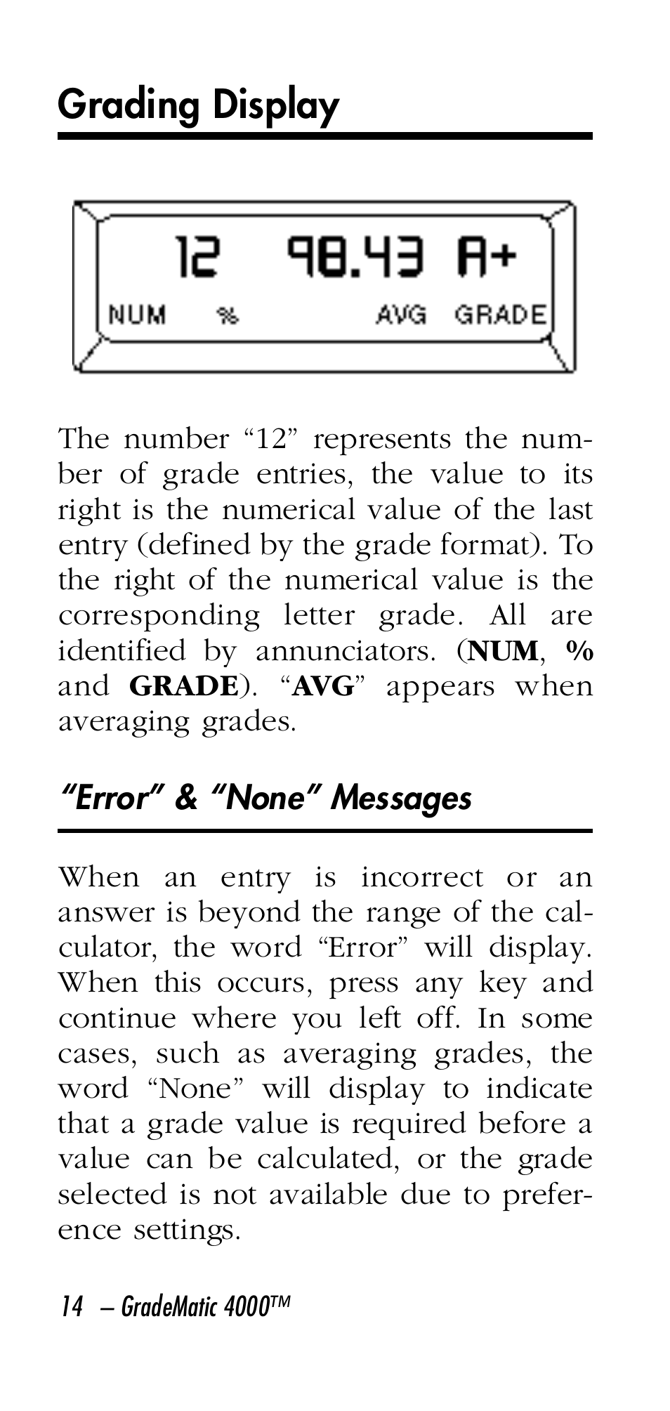 Grading display | Calculated Industries 3058 User Manual | Page 14 / 64