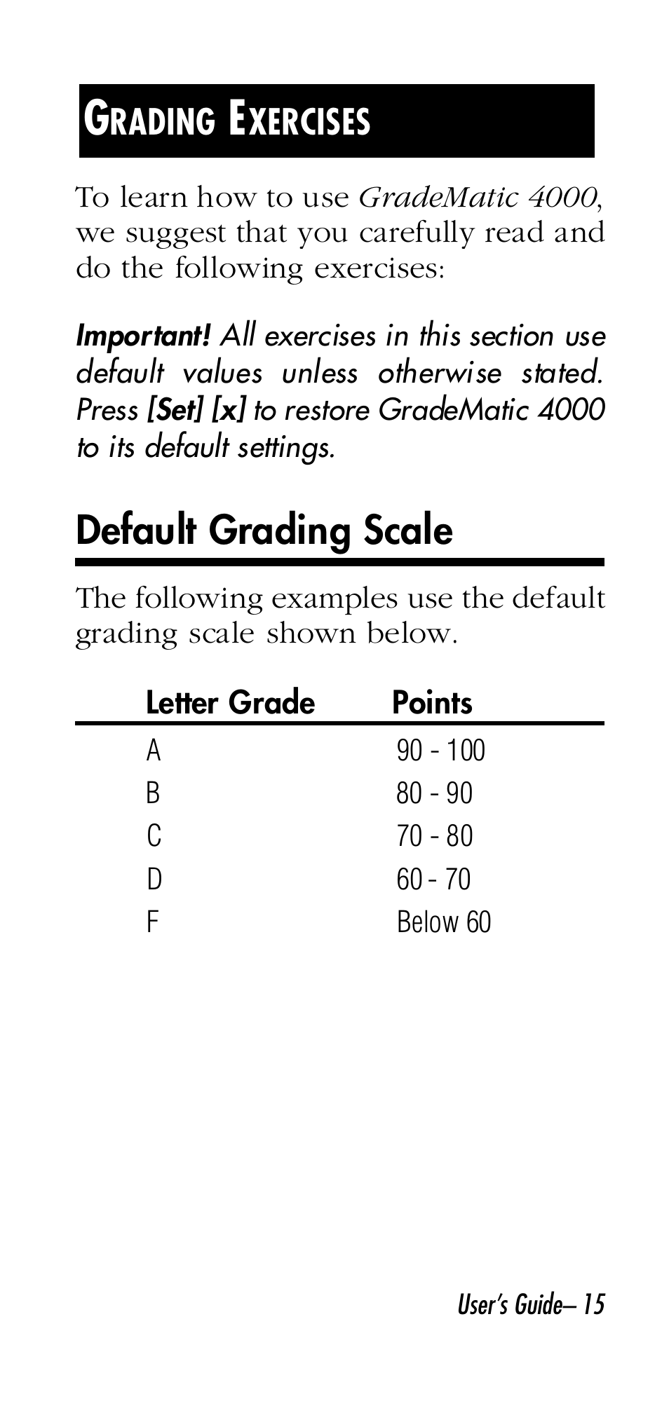 Default grading scale | Calculated Industries 3058 User Manual | Page 15 / 64