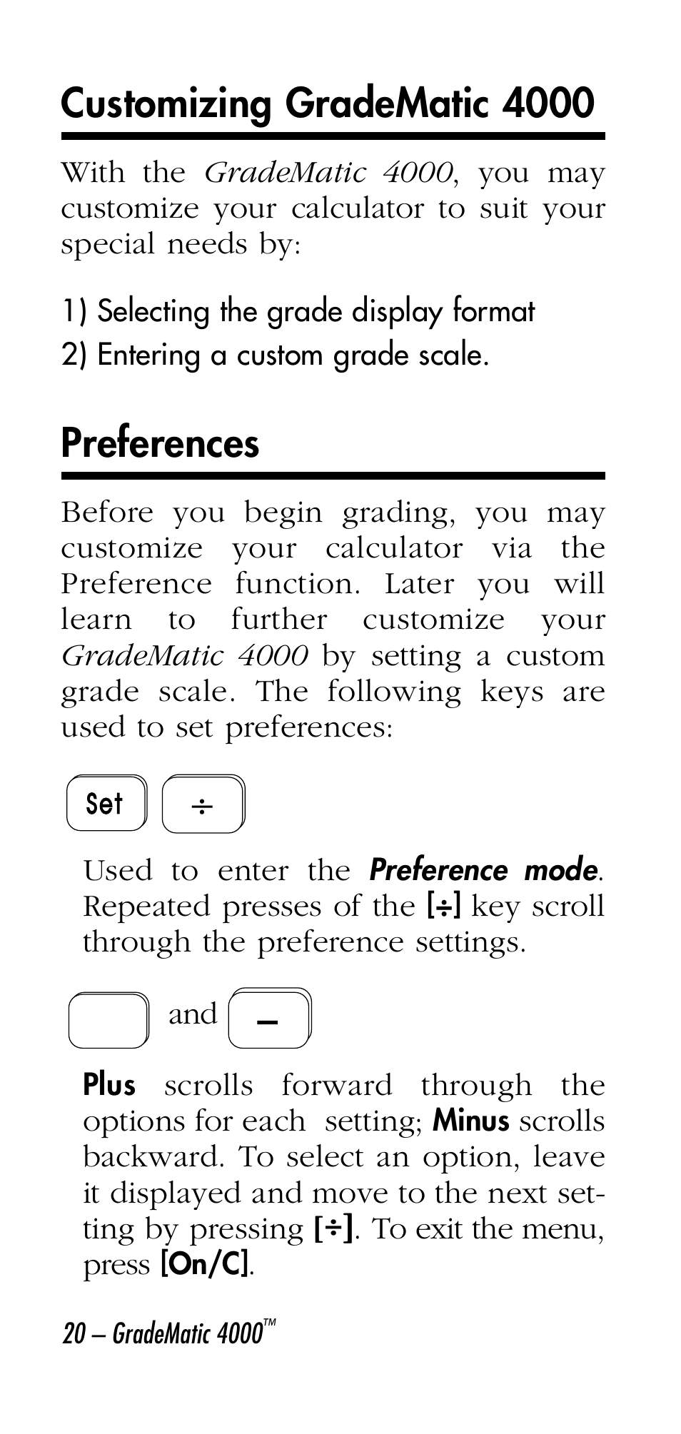 Customizing gradematic 4000, Preferences | Calculated Industries 3058 User Manual | Page 20 / 64