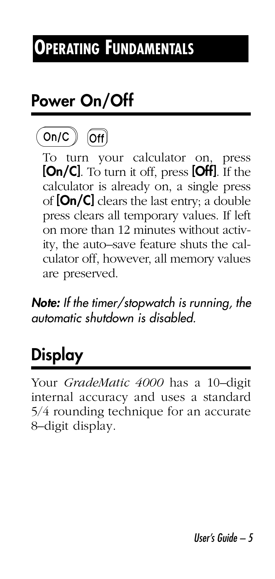 Power on/off, Display | Calculated Industries 3058 User Manual | Page 5 / 64