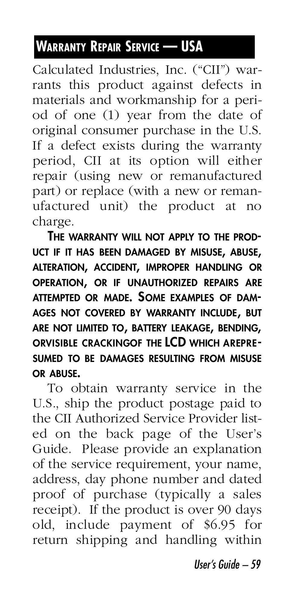 U s a | Calculated Industries 3058 User Manual | Page 59 / 64