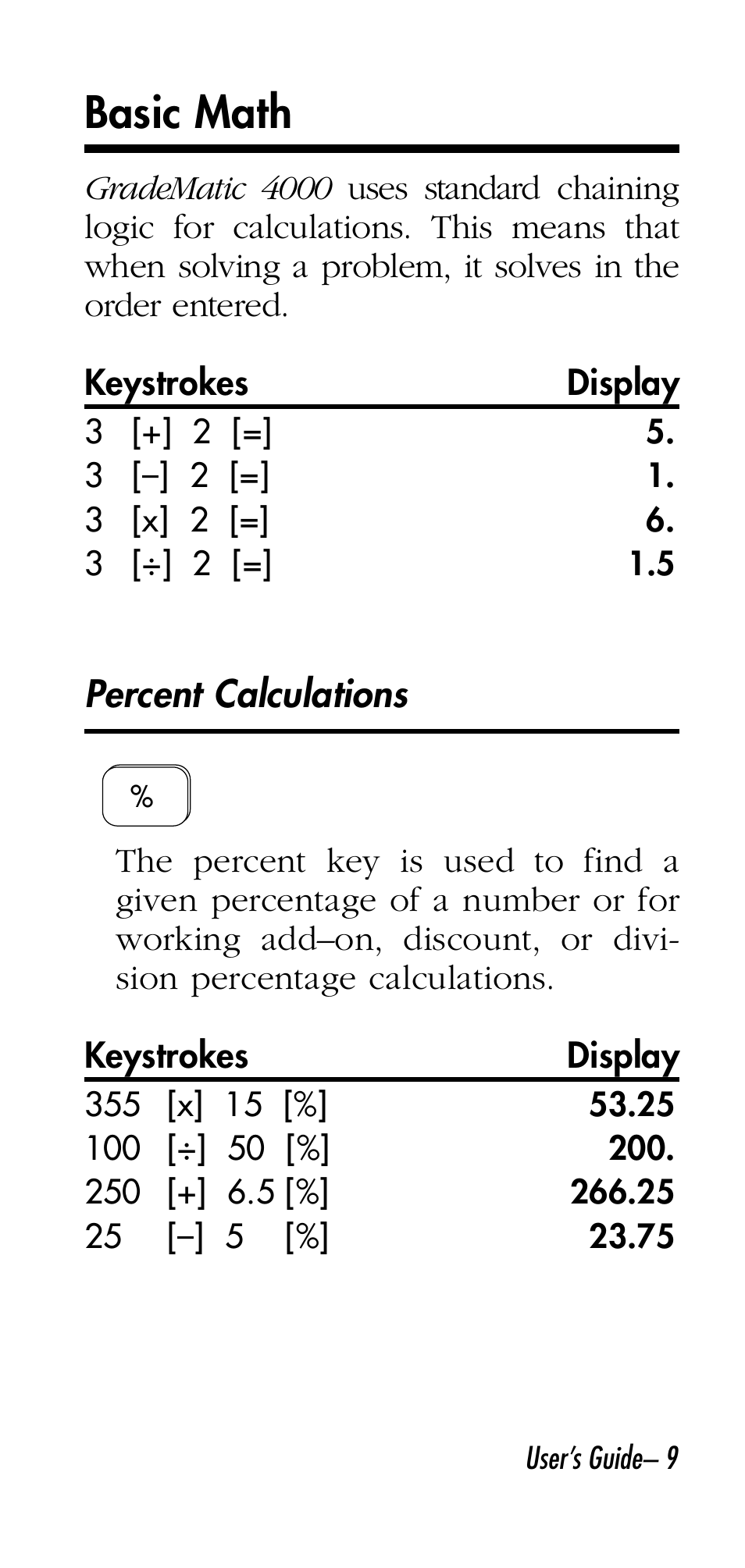 Basic math | Calculated Industries 3058 User Manual | Page 9 / 64