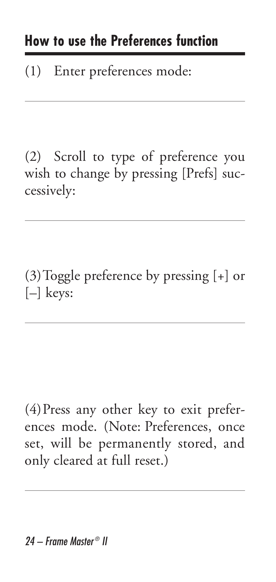 3)toggle preference by pressing [+] or [–] keys | Calculated Industries 9226 User Manual | Page 24 / 56