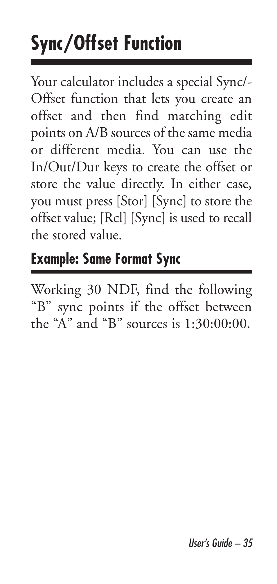 Sync/offset function | Calculated Industries 9226 User Manual | Page 35 / 56