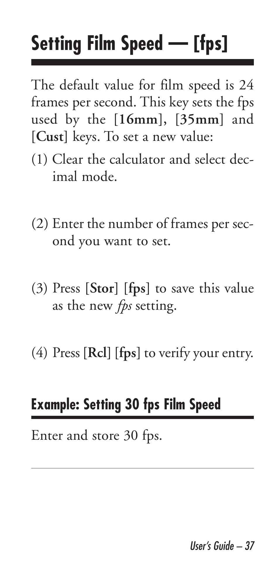 Setting film speed — [fps | Calculated Industries 9226 User Manual | Page 37 / 56