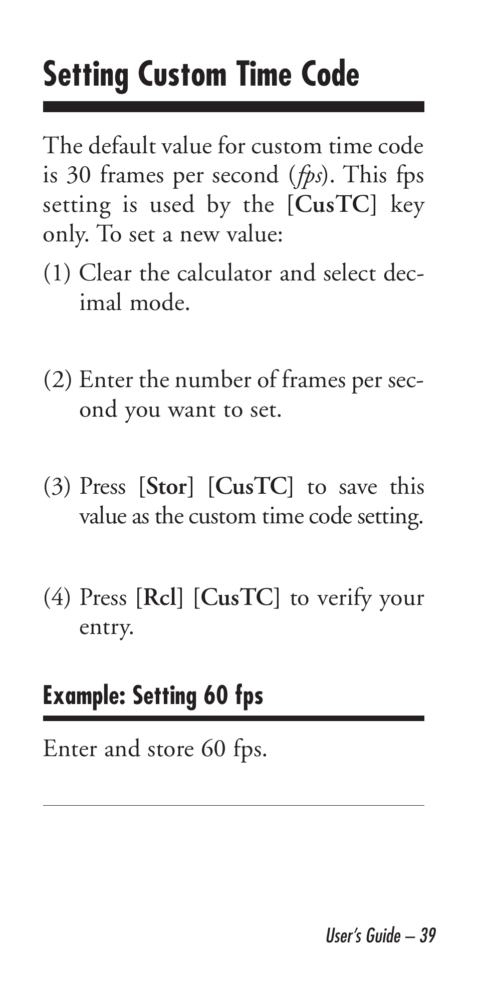 Setting custom time code | Calculated Industries 9226 User Manual | Page 39 / 56