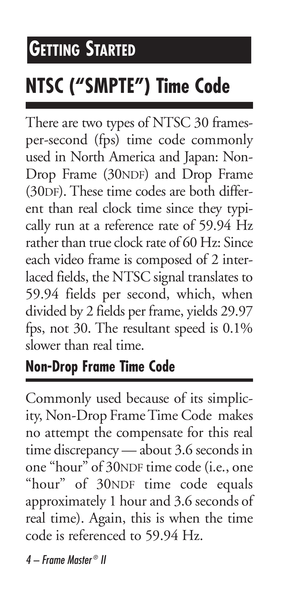 Ntsc (“smpte”) time code | Calculated Industries 9226 User Manual | Page 4 / 56