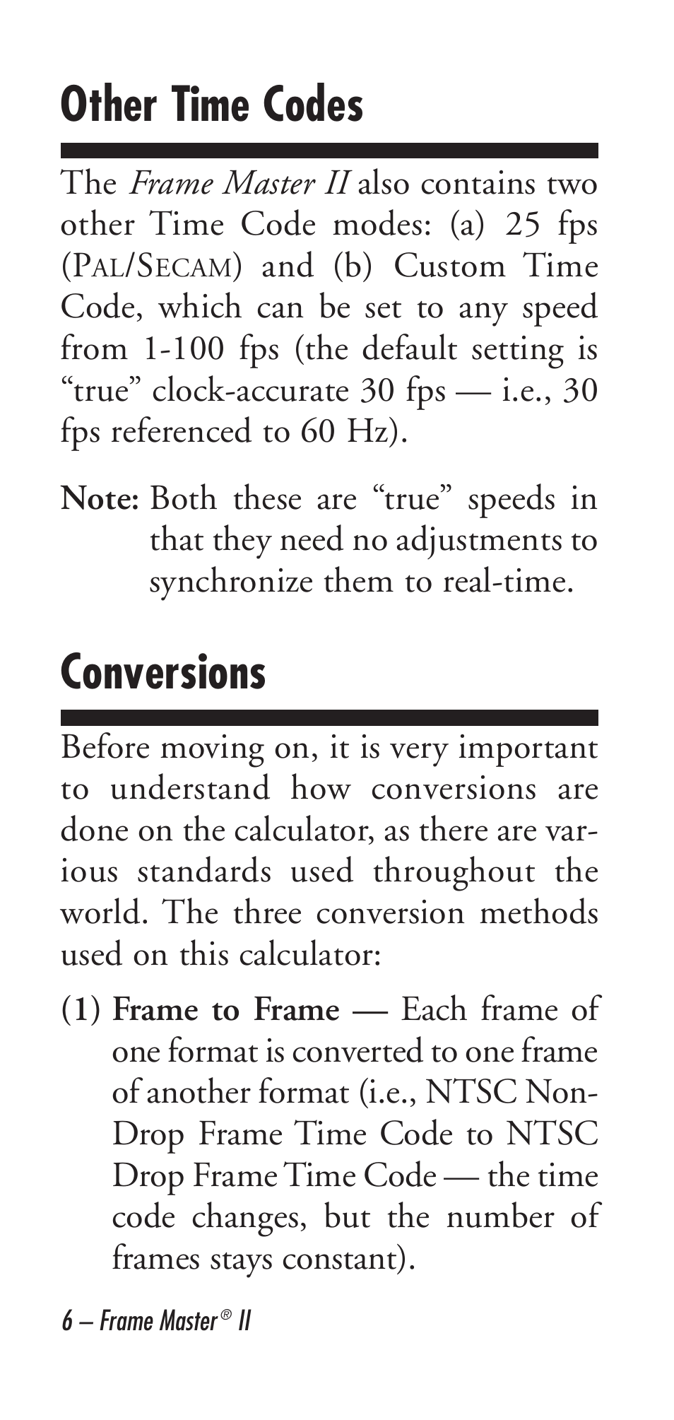 Other time codes, Conversions | Calculated Industries 9226 User Manual | Page 6 / 56
