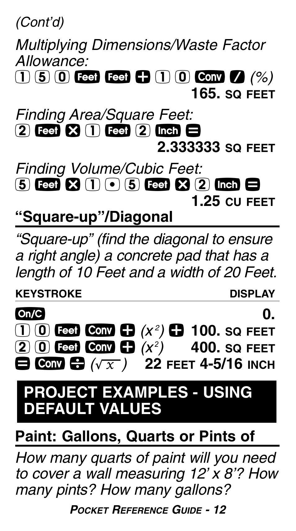 Project examples - using default values | Calculated Industries 8527 User Manual | Page 14 / 24