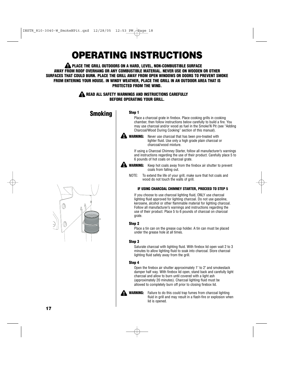 Operating instructions, Smoking | Brinkmann Smoke'n Pit User Manual | Page 18 / 48