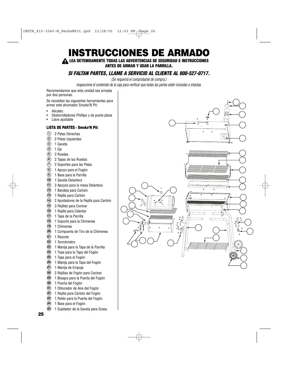 Instrucciones de armado | Brinkmann Smoke'n Pit User Manual | Page 26 / 48