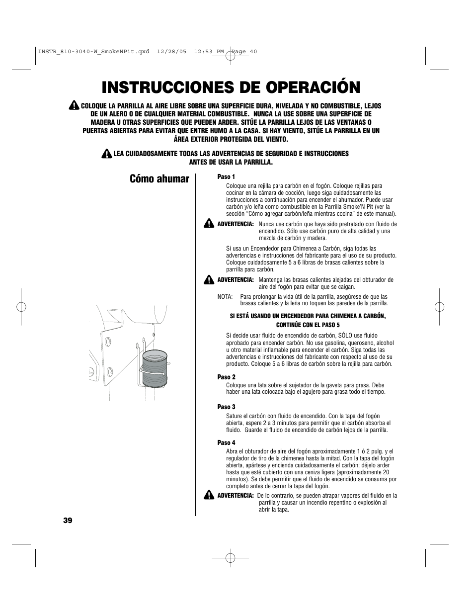 Instrucciones de operación, Cómo ahumar | Brinkmann Smoke'n Pit User Manual | Page 40 / 48