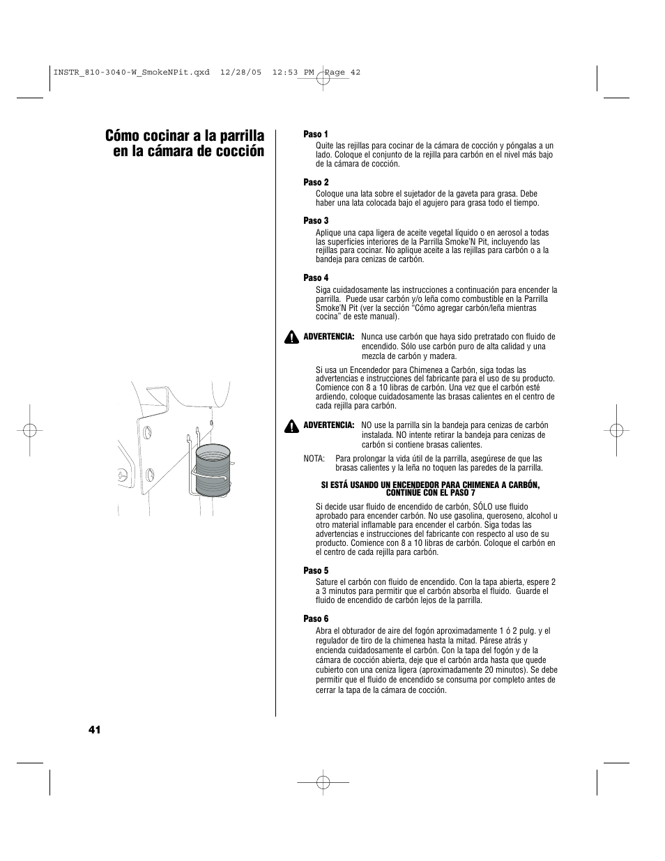 Cómo cocinar a la parrilla en la cámara de cocción | Brinkmann Smoke'n Pit User Manual | Page 42 / 48