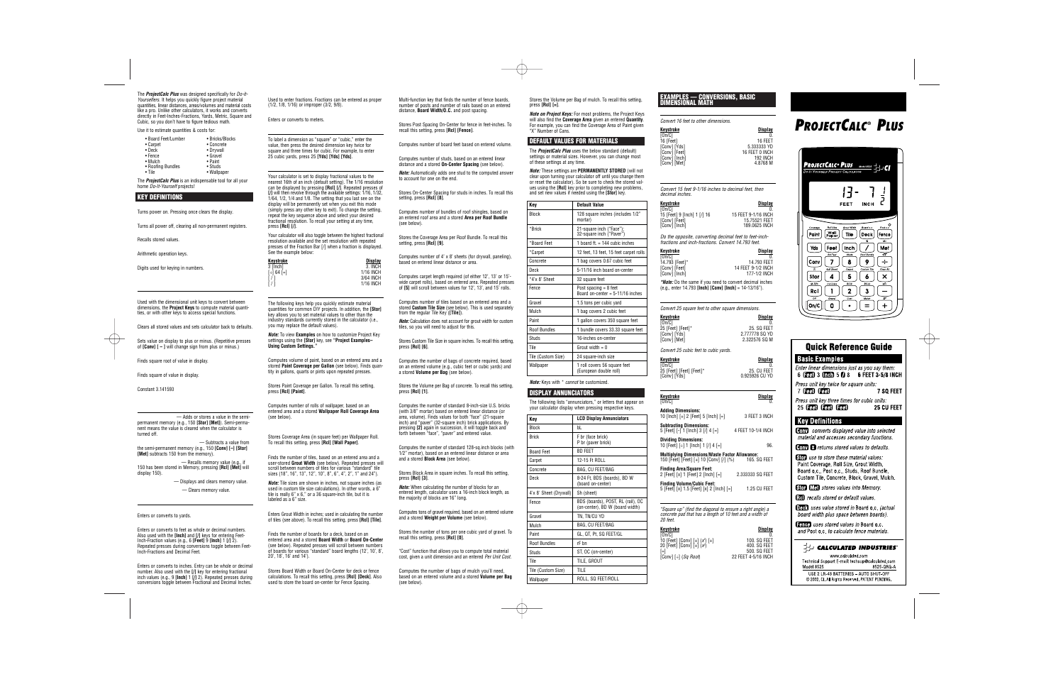Calculated Industries 8525 User Guide User Manual | 4 pages