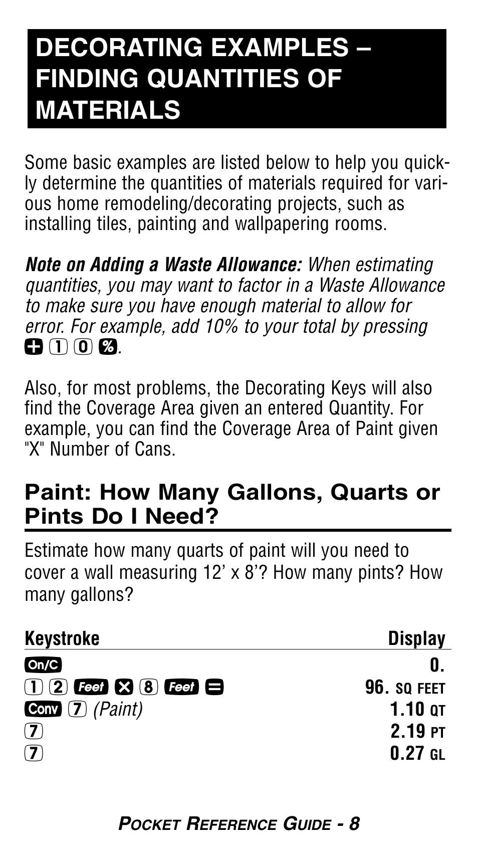 Paint: how many gallons, quarts or pints do i need | Calculated Industries 8503 User Guide User Manual | Page 10 / 20