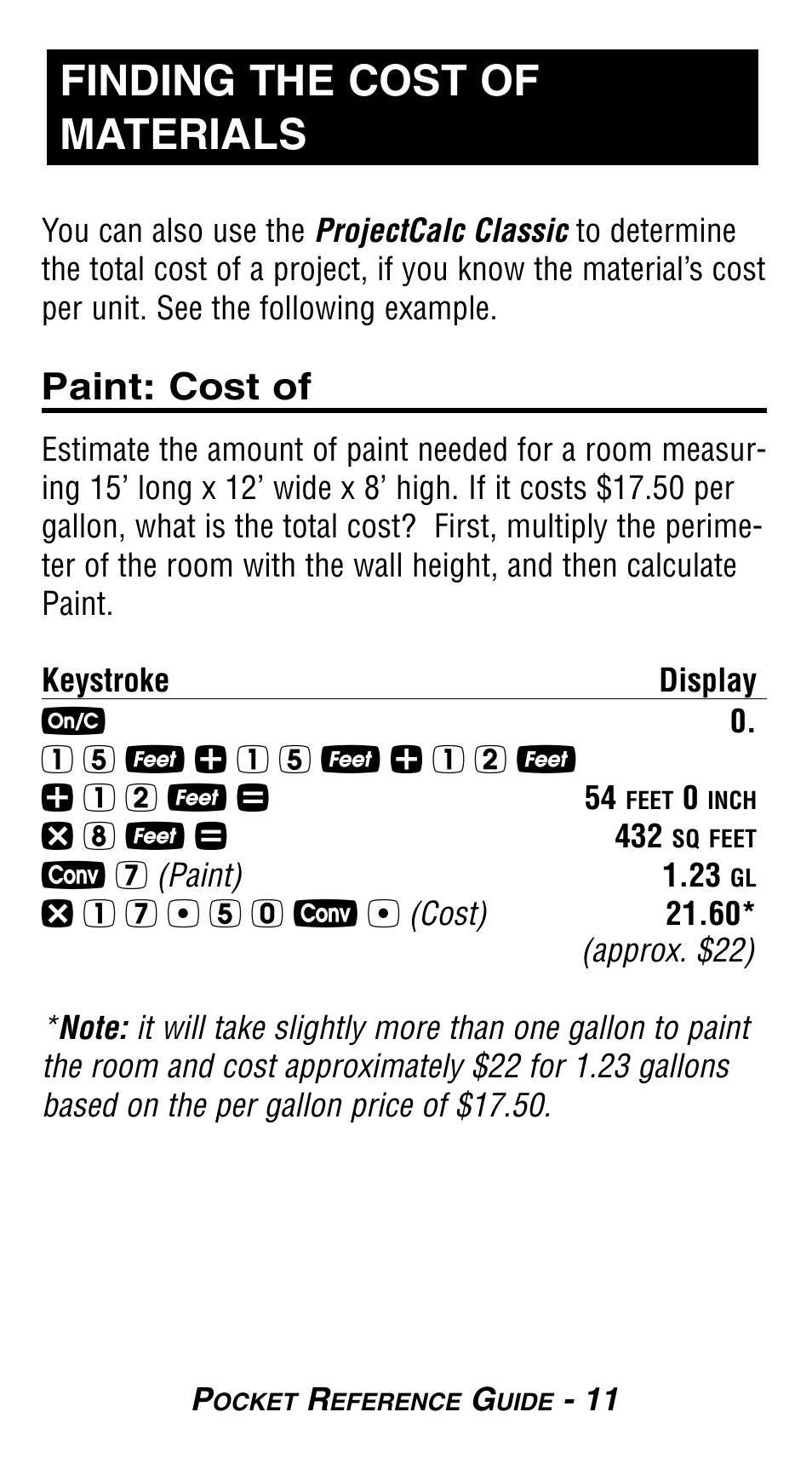 Finding the cost of materials, Paint: cost of | Calculated Industries 8503 User Guide User Manual | Page 13 / 20