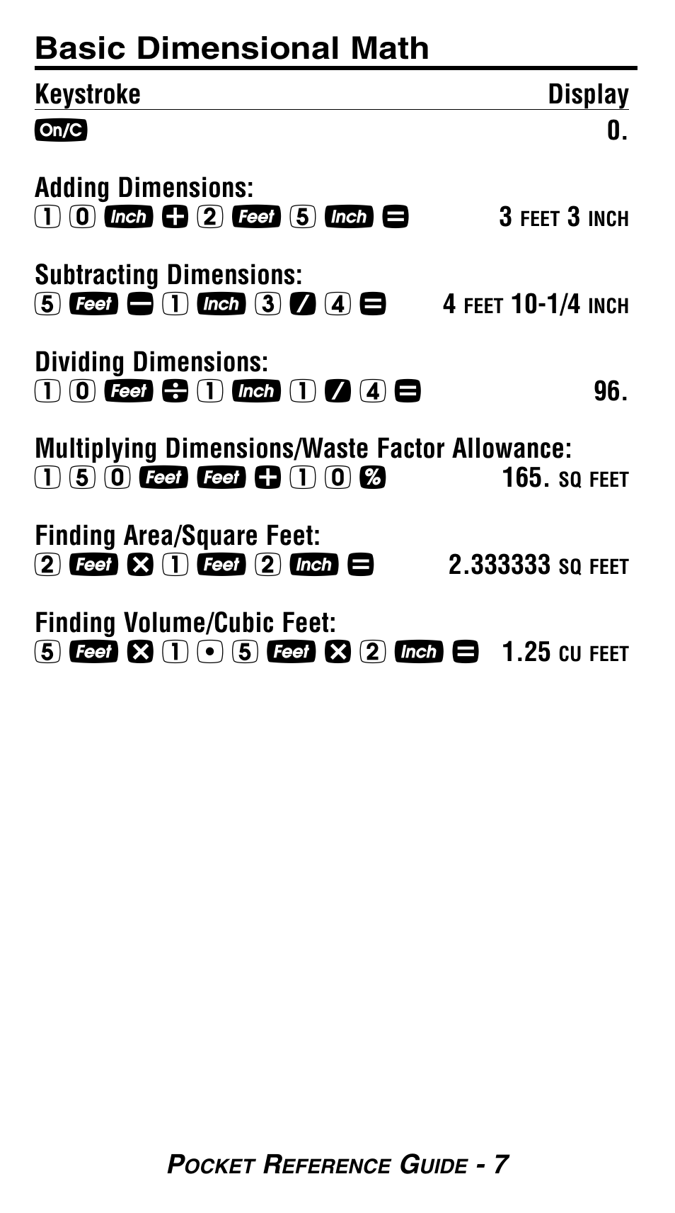 Basic dimensional math | Calculated Industries 8503 User Guide User Manual | Page 9 / 20