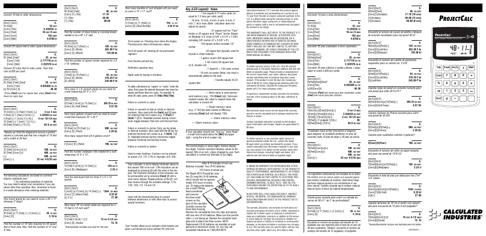 Calculated Industries 8516 User Manual | 2 pages
