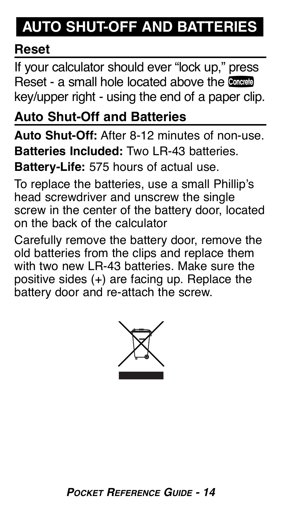 Auto shut-off and batteries | Calculated Industries 8510 User Manual | Page 16 / 23