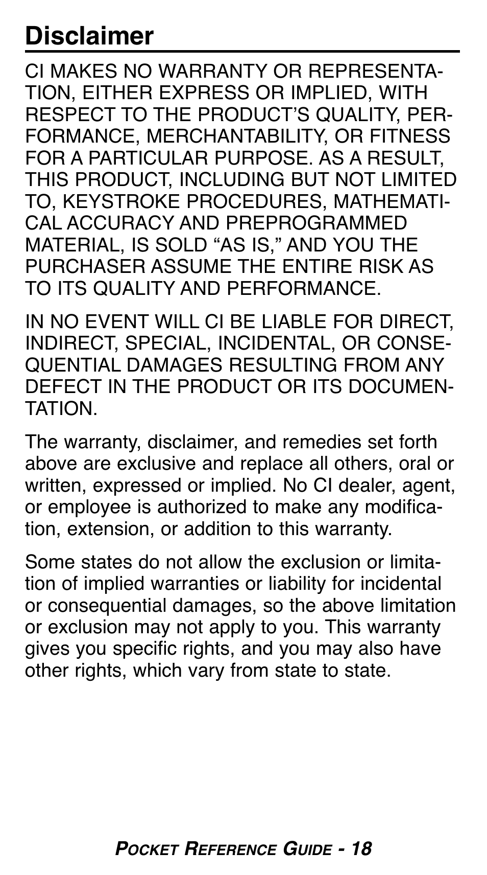 Disclaimer | Calculated Industries 8510 User Manual | Page 20 / 23