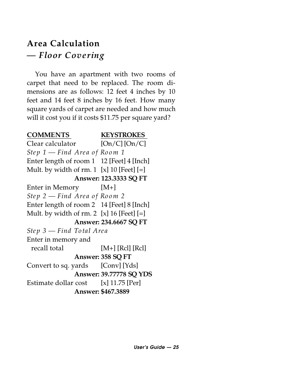 Area calculation — floor covering | Calculated Industries 3088 User Manual | Page 25 / 55
