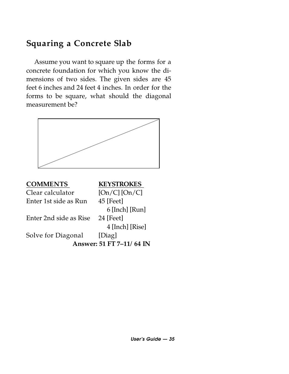 Squaring a concrete slab | Calculated Industries 3088 User Manual | Page 35 / 55